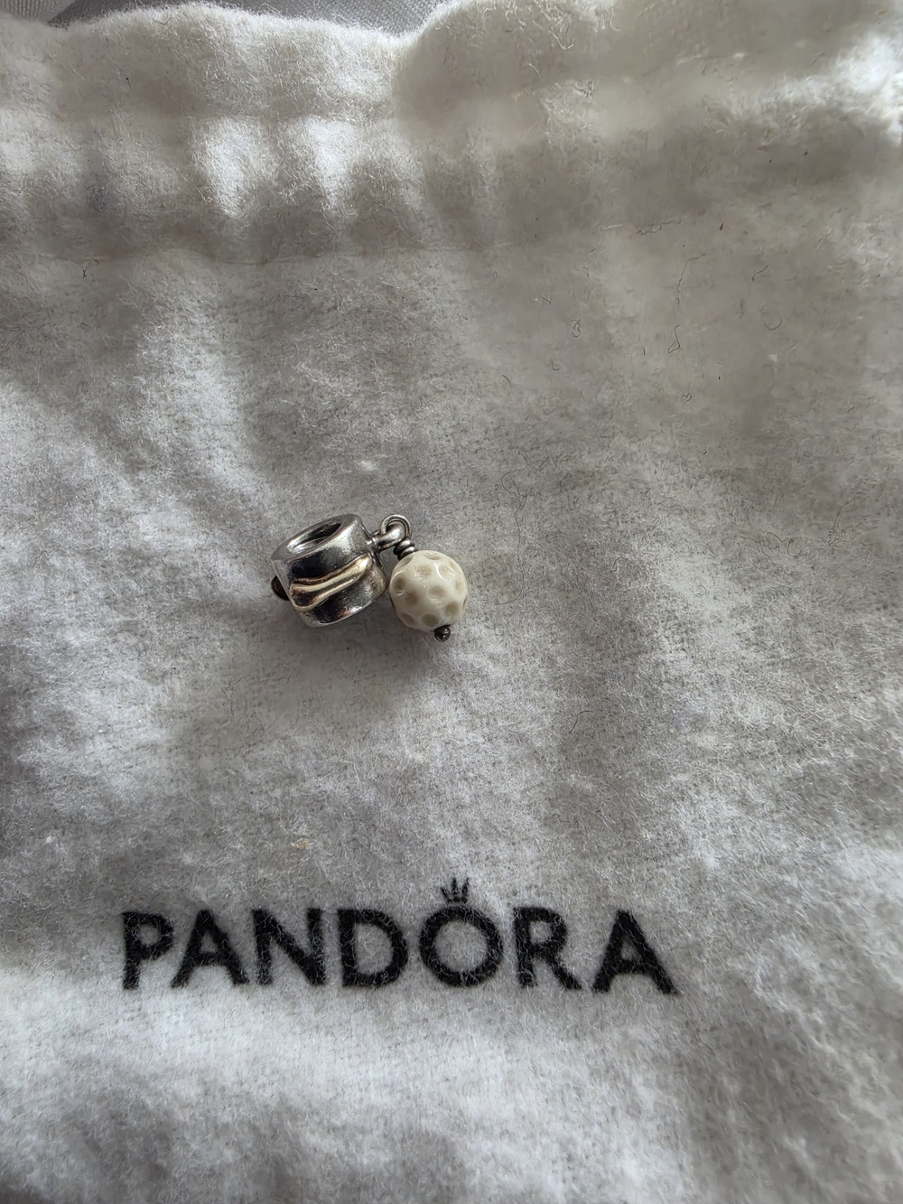 Vintage Pandora Agate Golfball Silver & 14k Gold Dangle Charm